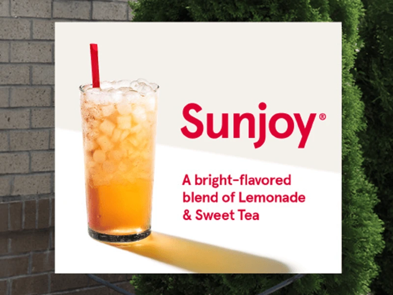 Sunjoy outdoor sign with tea and lemonade