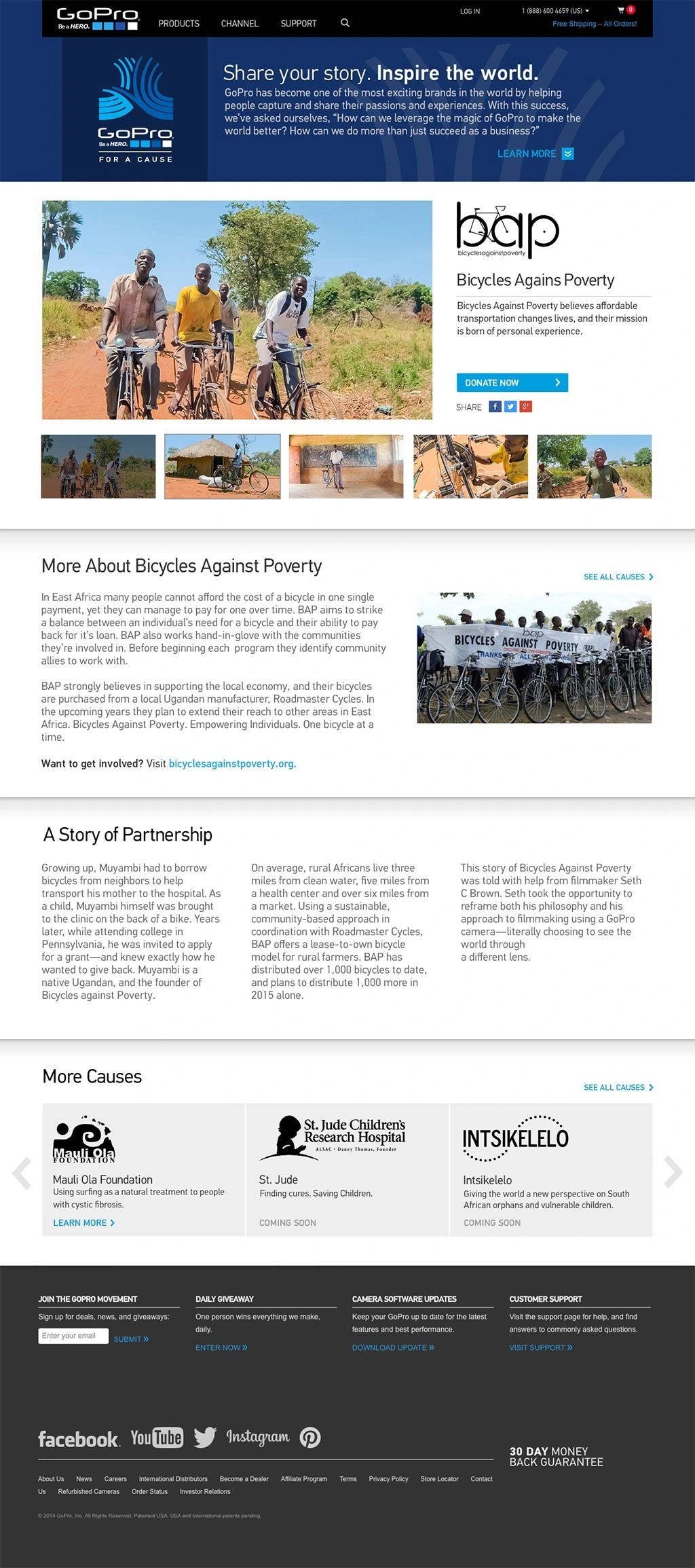 Bicycles Against Poverty partner page, shown in full.