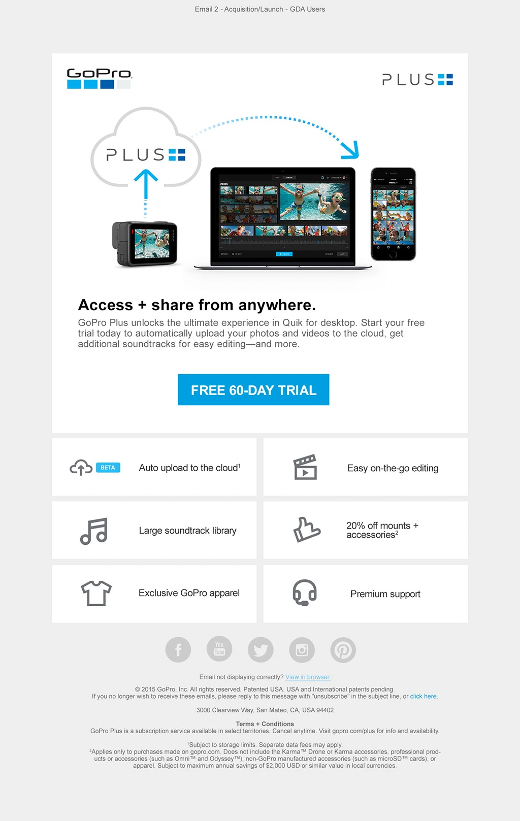 GoPro Plus lifecycle email 1, shown in full.