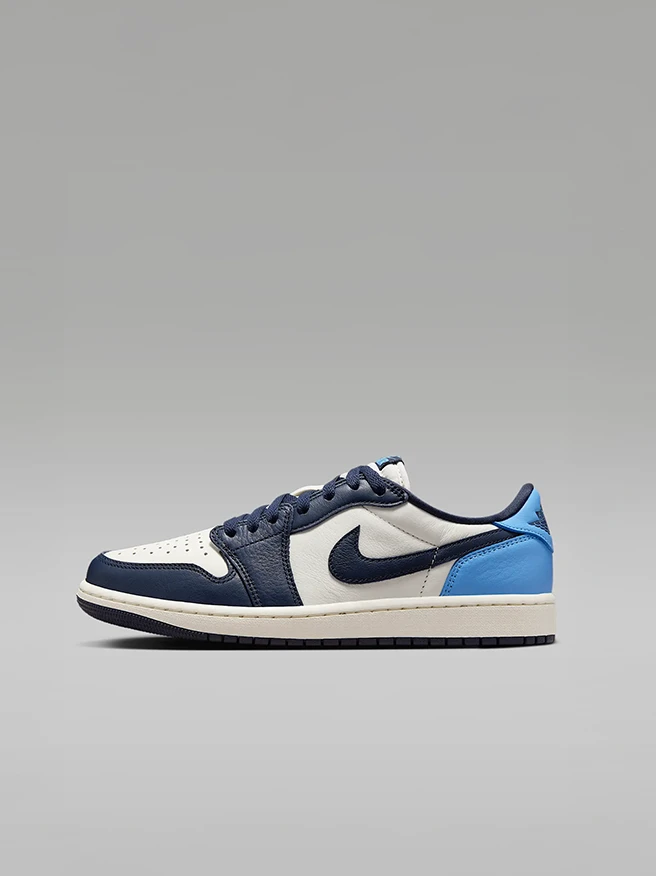 Shoe example with blue accent panels.