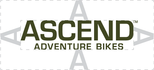 Horizontal Ascend Adventure Bikes logo with clear-space guides.