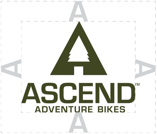 Stacked Ascend Adventure Bikes logo with clear-space guides.