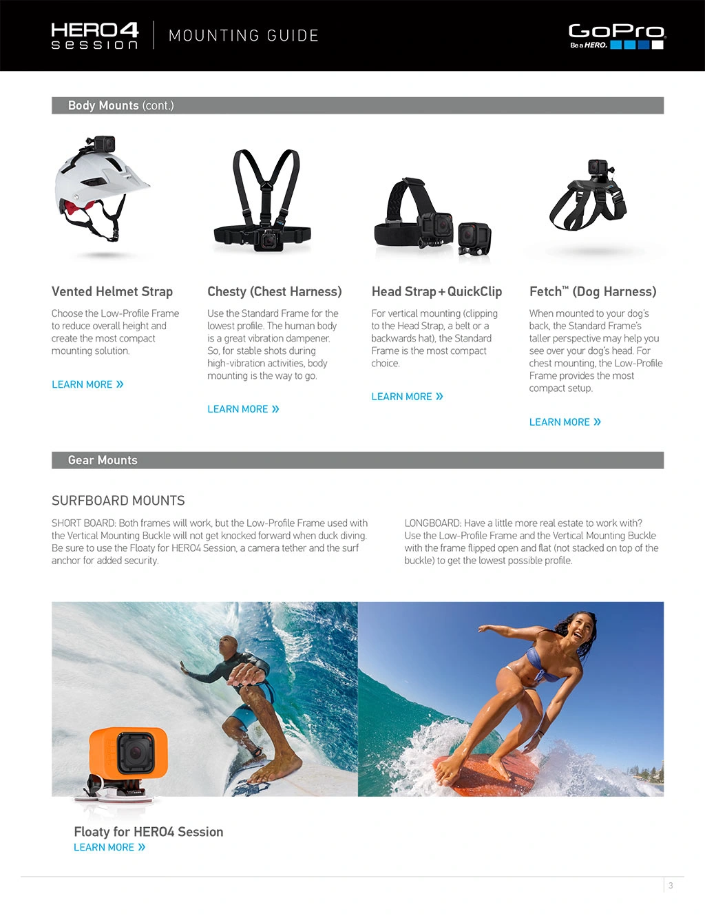 HERO4 Session mounting guide, page 3, shown in full.
