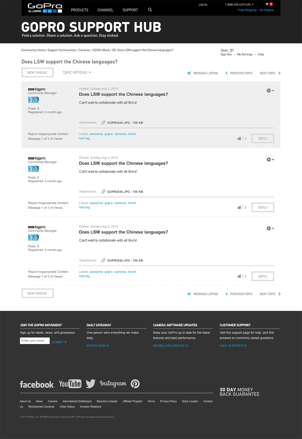 GoPro Community discussion page, shown in full.