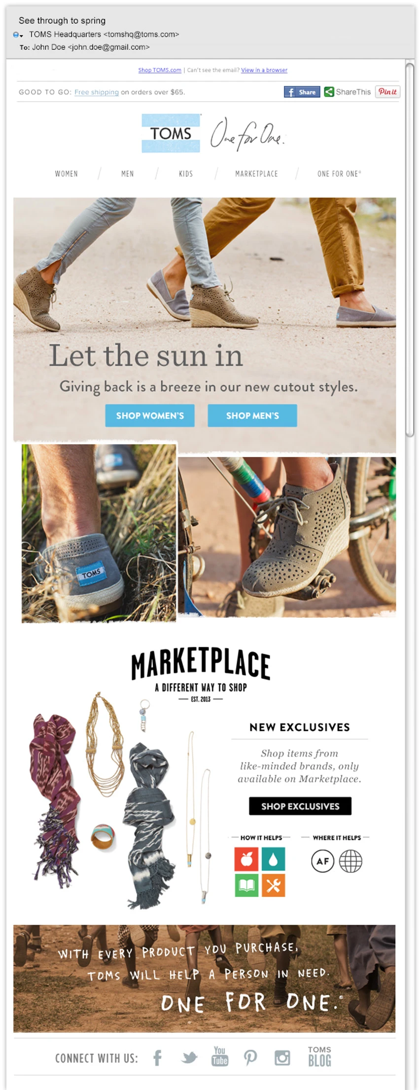 Seasonal email featuring cutout suede footwear and Marketplace exclusives