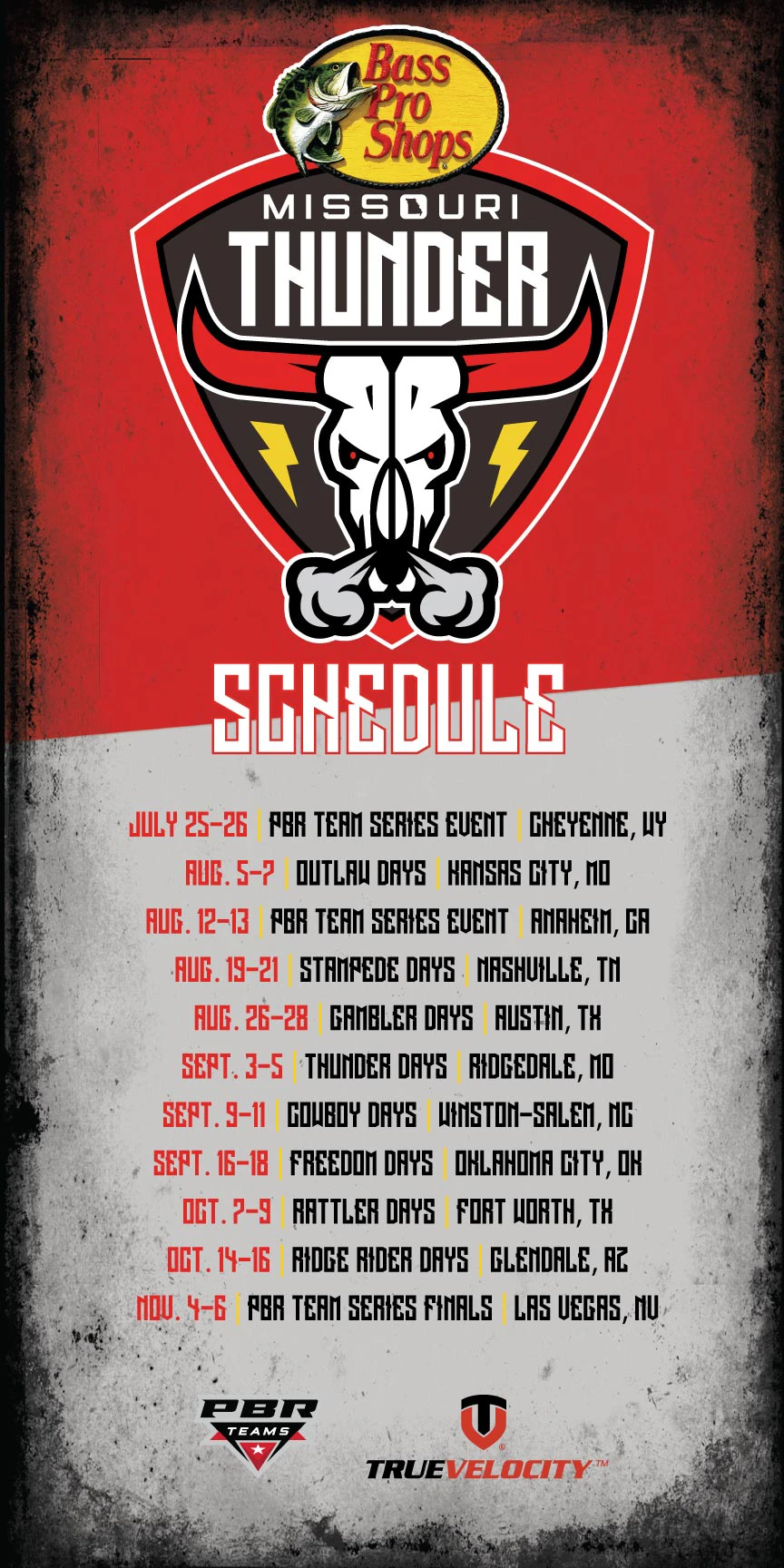 Missouri Thunder event schedule artwork.