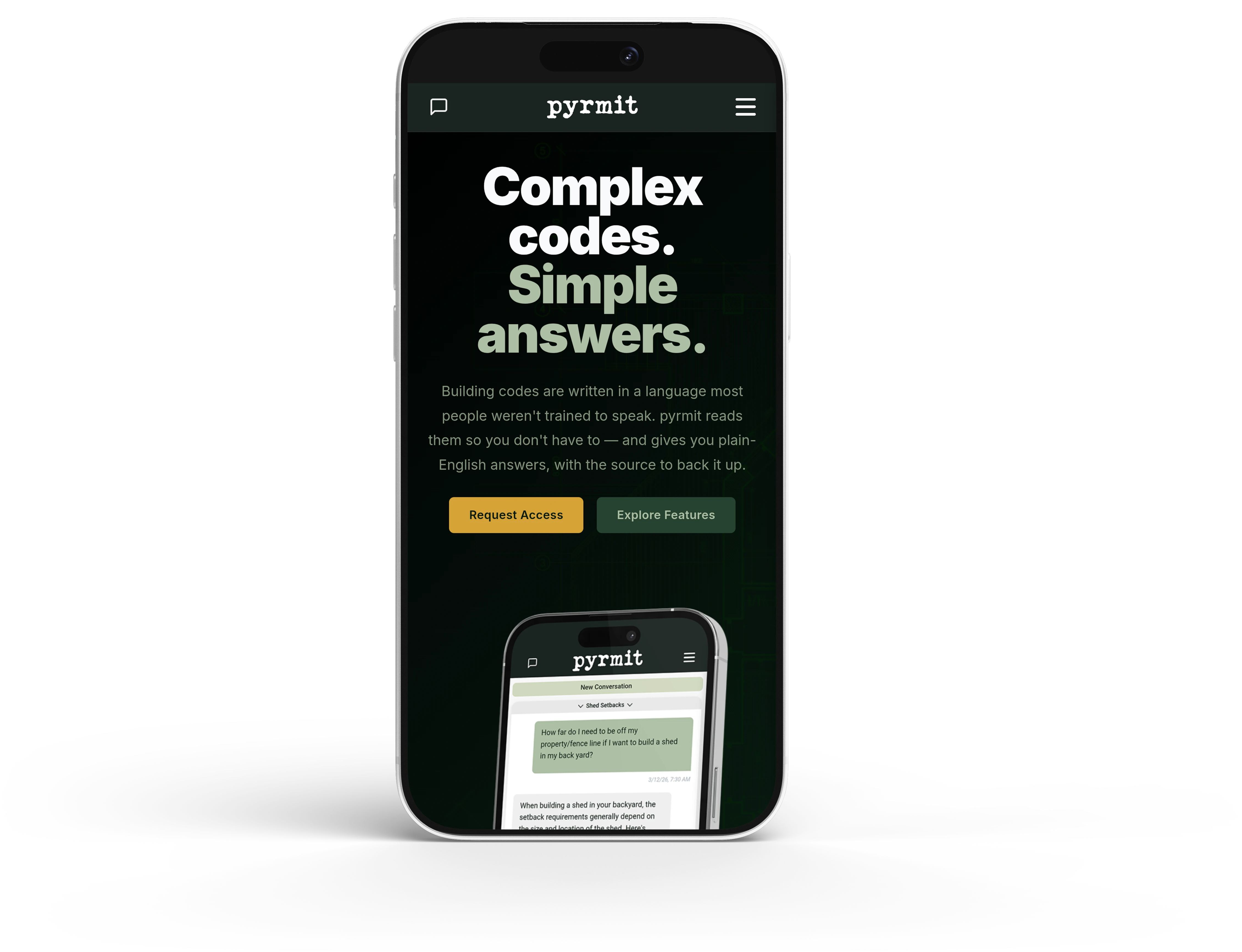 pyrmit’s public homepage displayed on an iPhone.